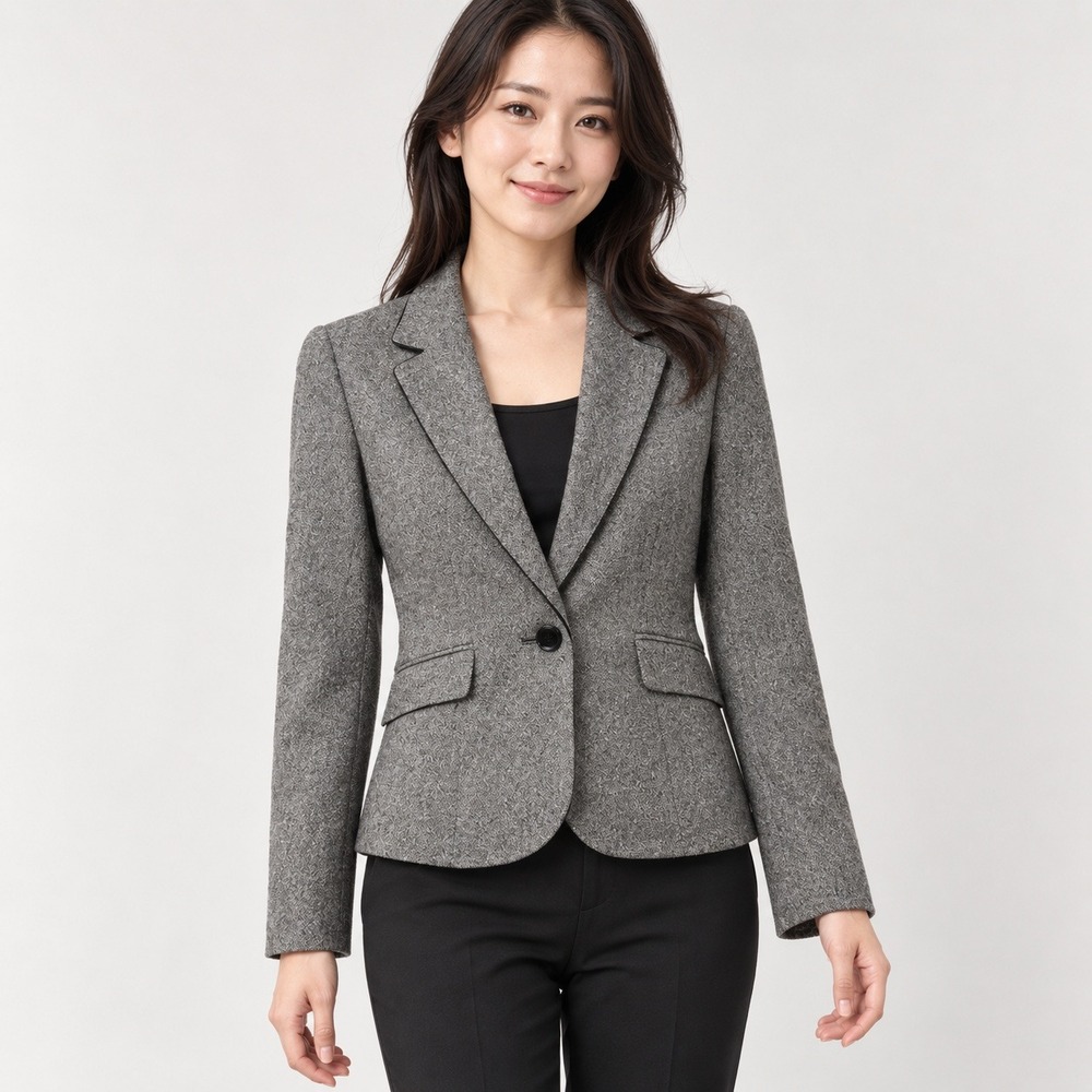 InterPlanet Blazer Women 036 Gray Wool Blend Tailored Single Button Jacket‎